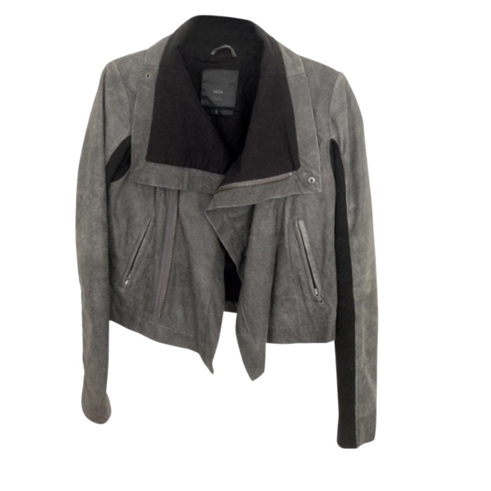 🔥 $895 VEDA NYC Grey Leather Jacket Rick Owens Size M Celebrity Style Classic